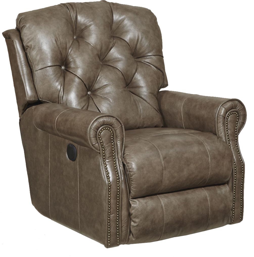 CatNapper Davidson Power Top Grain Leather Match Rocker Recliner - Smoke