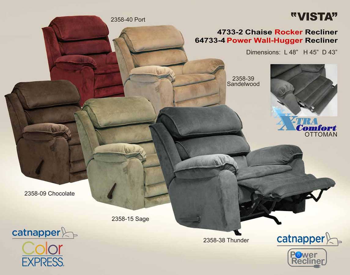 CatNapper Vista Chaise Wall Hugger Power Recliner with X-tra Comfort Footrest - Thunder