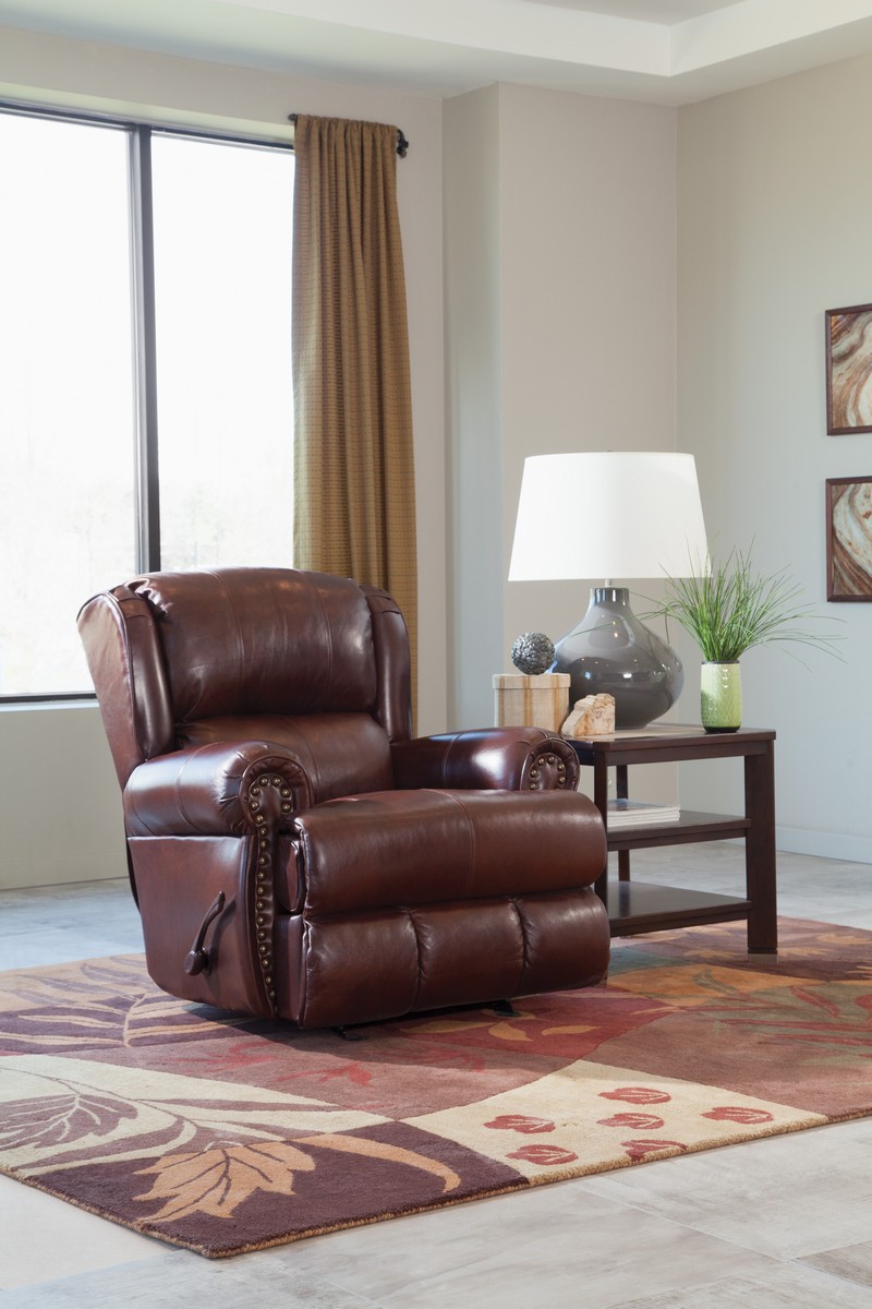 CatNapper Duncan Top Grain Leather Touch Deluxe Glider Recliner - Walnut