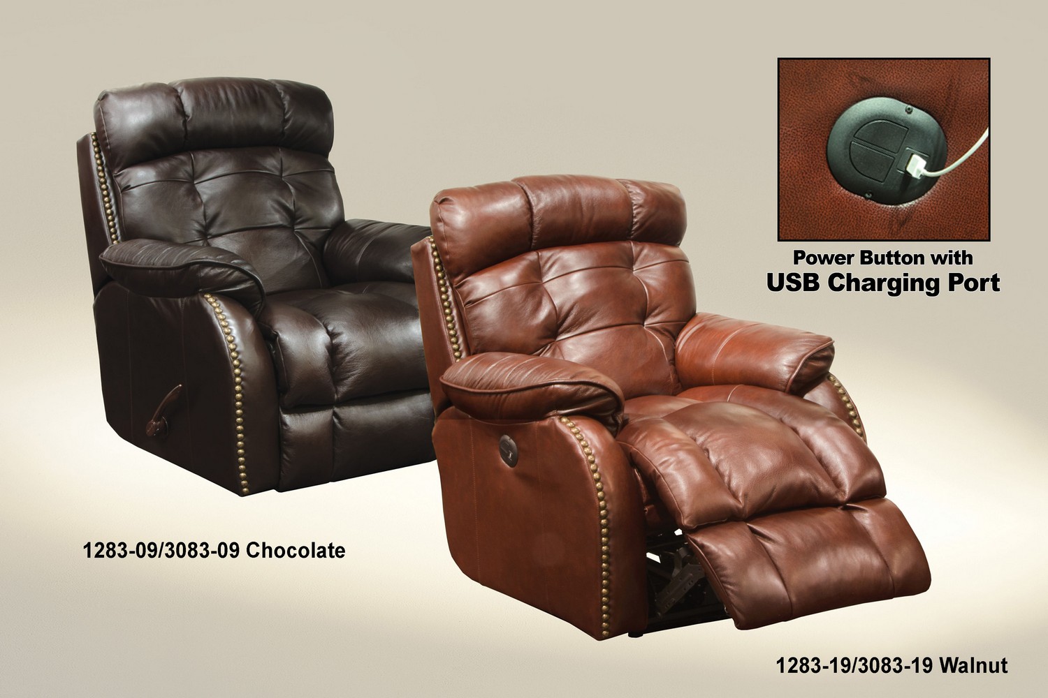 CatNapper Patterson Top Grain Leather Touch Power Lay Flat Recliner - Walnut