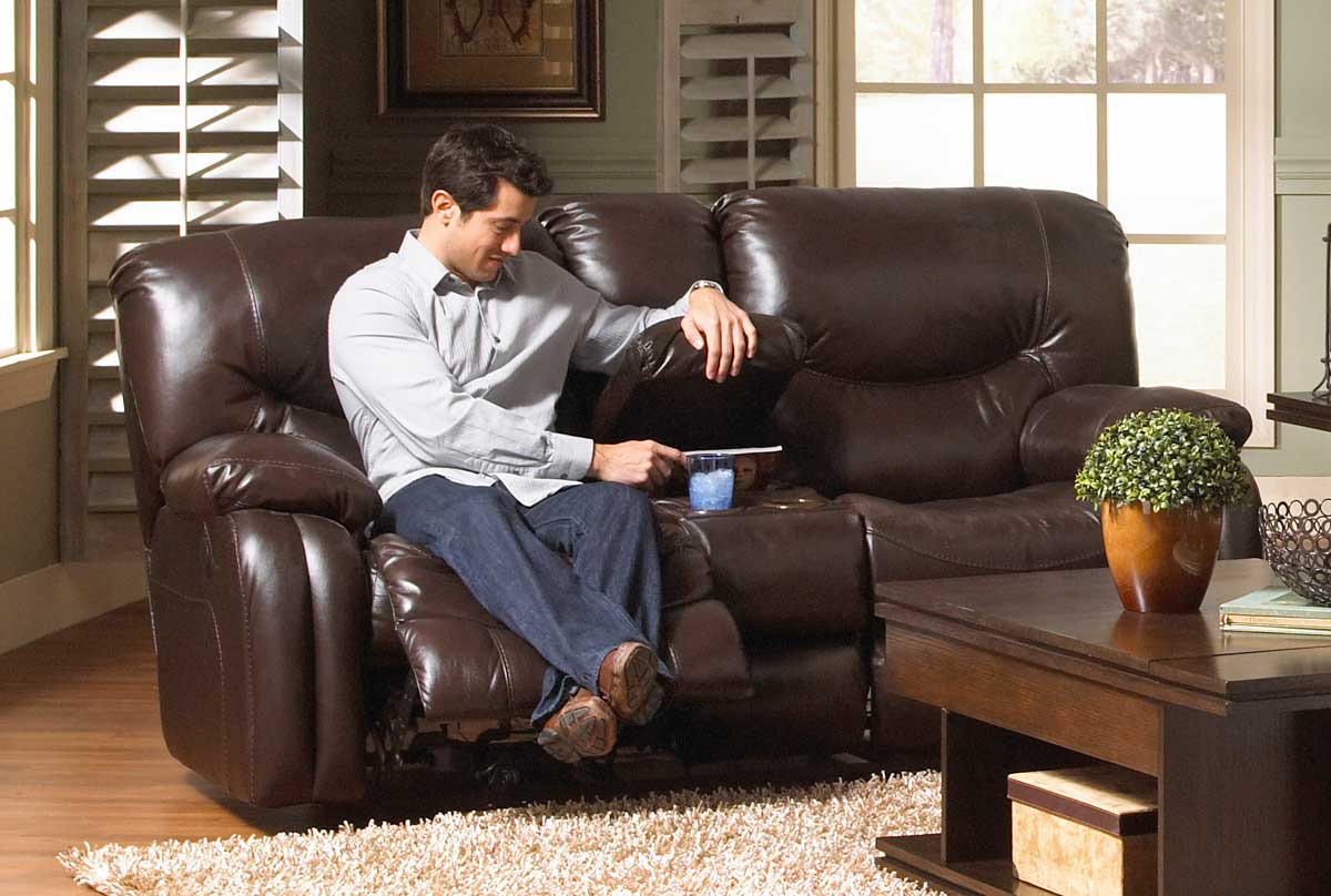 CatNapper Arlington Power Reclining Console Loveseat with Storage and Cupholders - Mahogany
