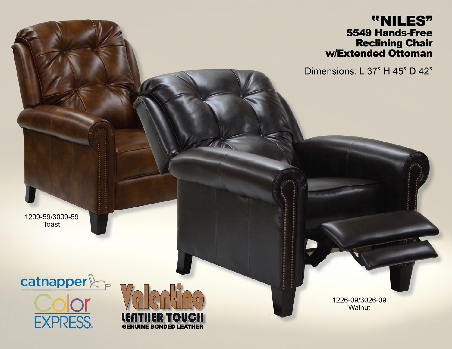 CatNapper Niles Bonded Leather Touch Reclining Chair - Walnut