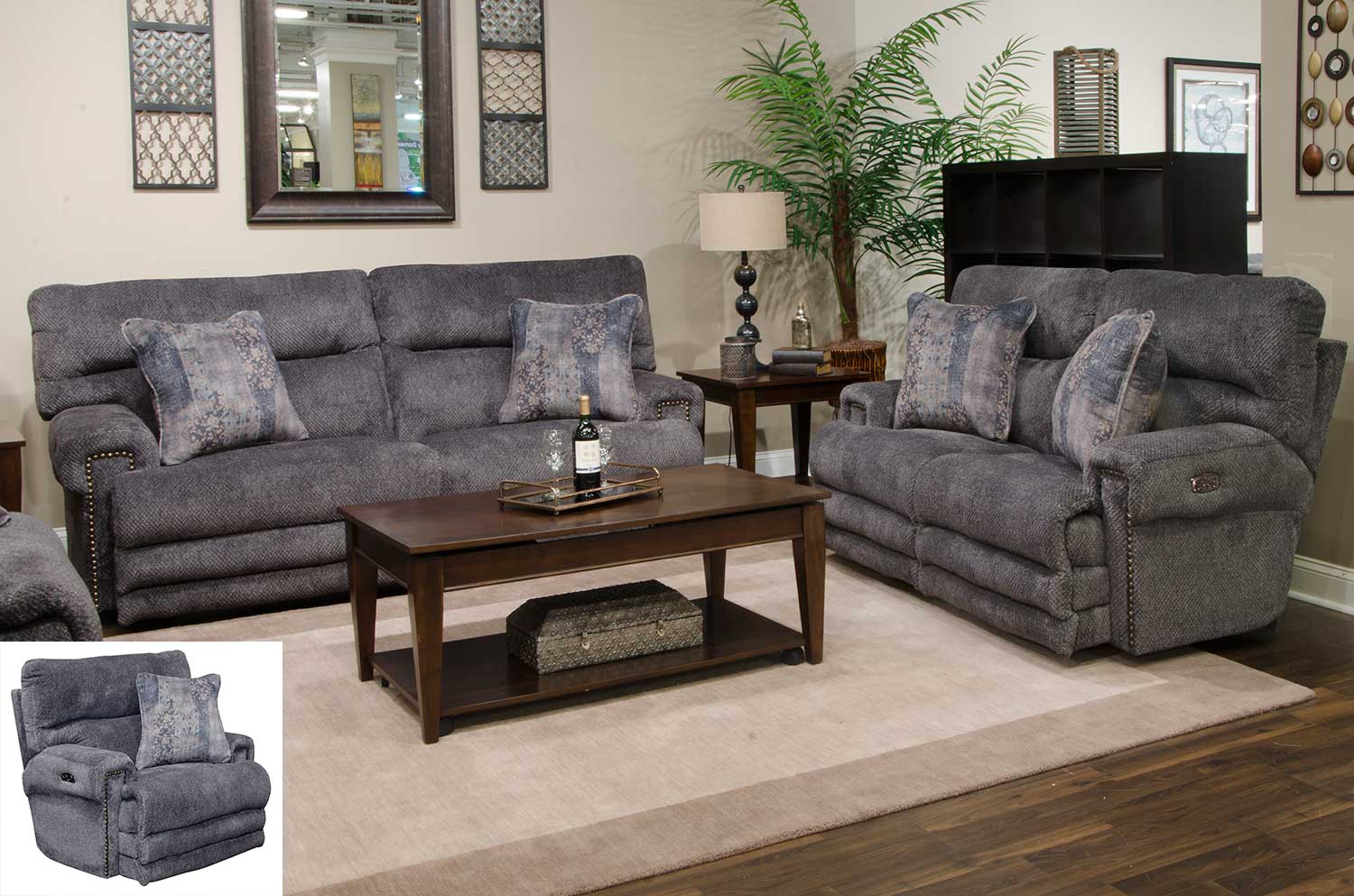 CatNapper Garrison Power Reclining Sofa Set - Pewter/Smoke