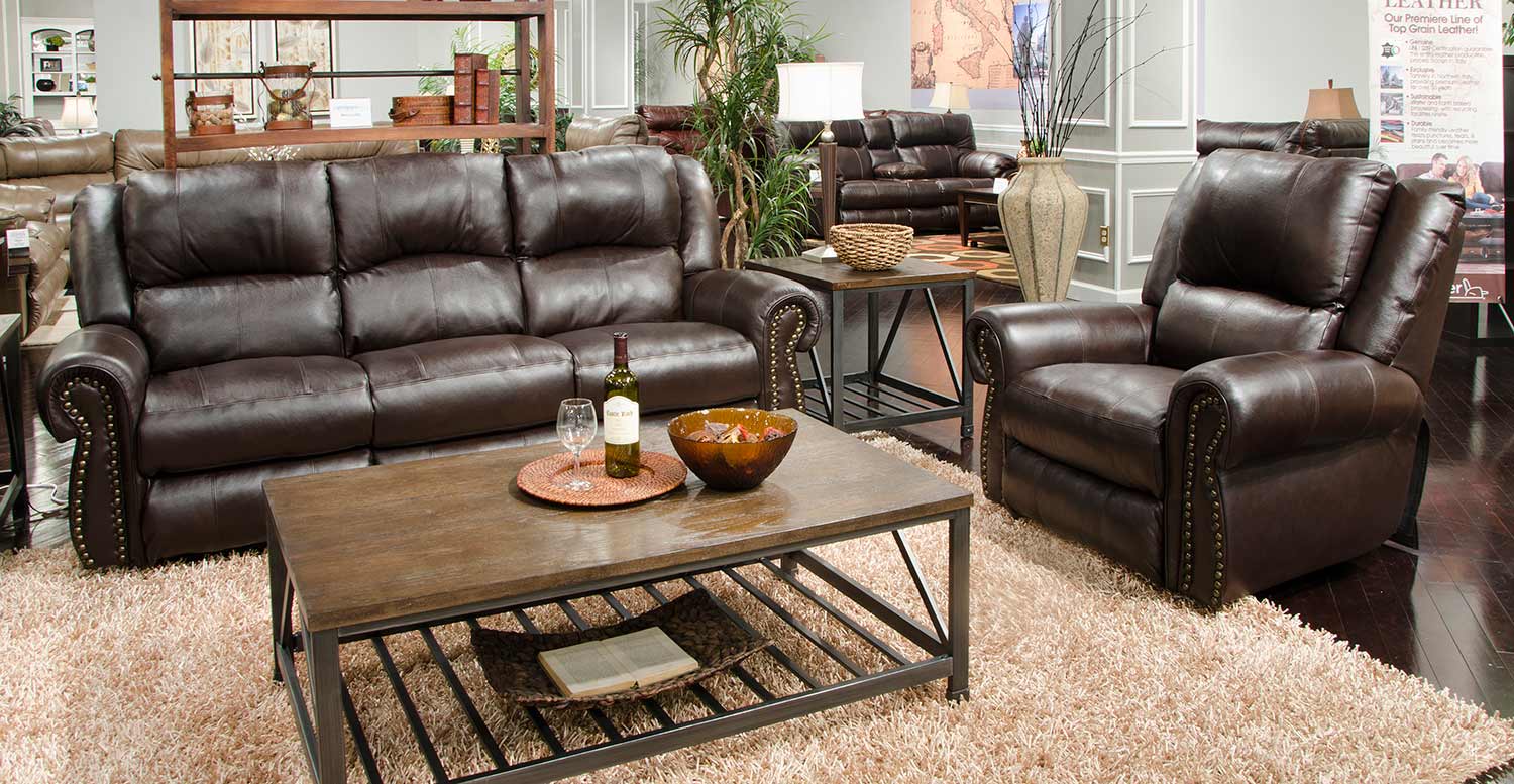 CatNapper Messina Leather Power Reclining Sofa Set - Chocolate