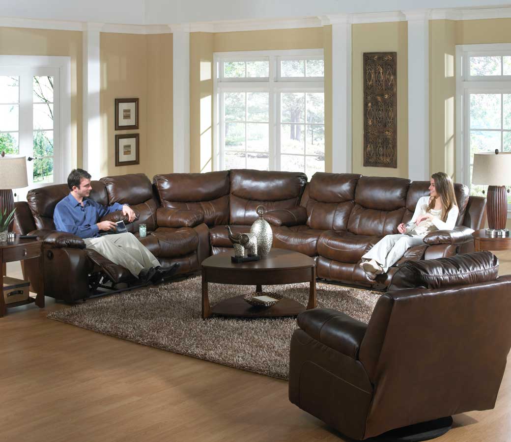 CatNapper Dallas Top Grain Leather Sectional Sofa Set - Tobacco