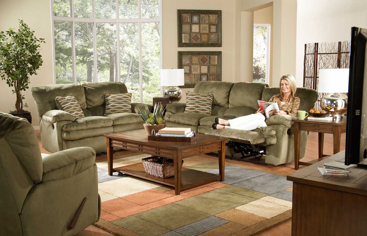 sage green reclining sofa