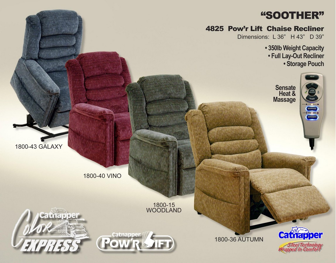 CatNapper Soother Power Lift Full Lay-Out Chaise Recliner with Heat and Massage - Vino