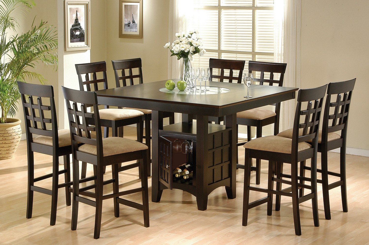 Coaster Mix and Match Counter Height Dining Table Set with Storage Pedestal Base - Cappuccino