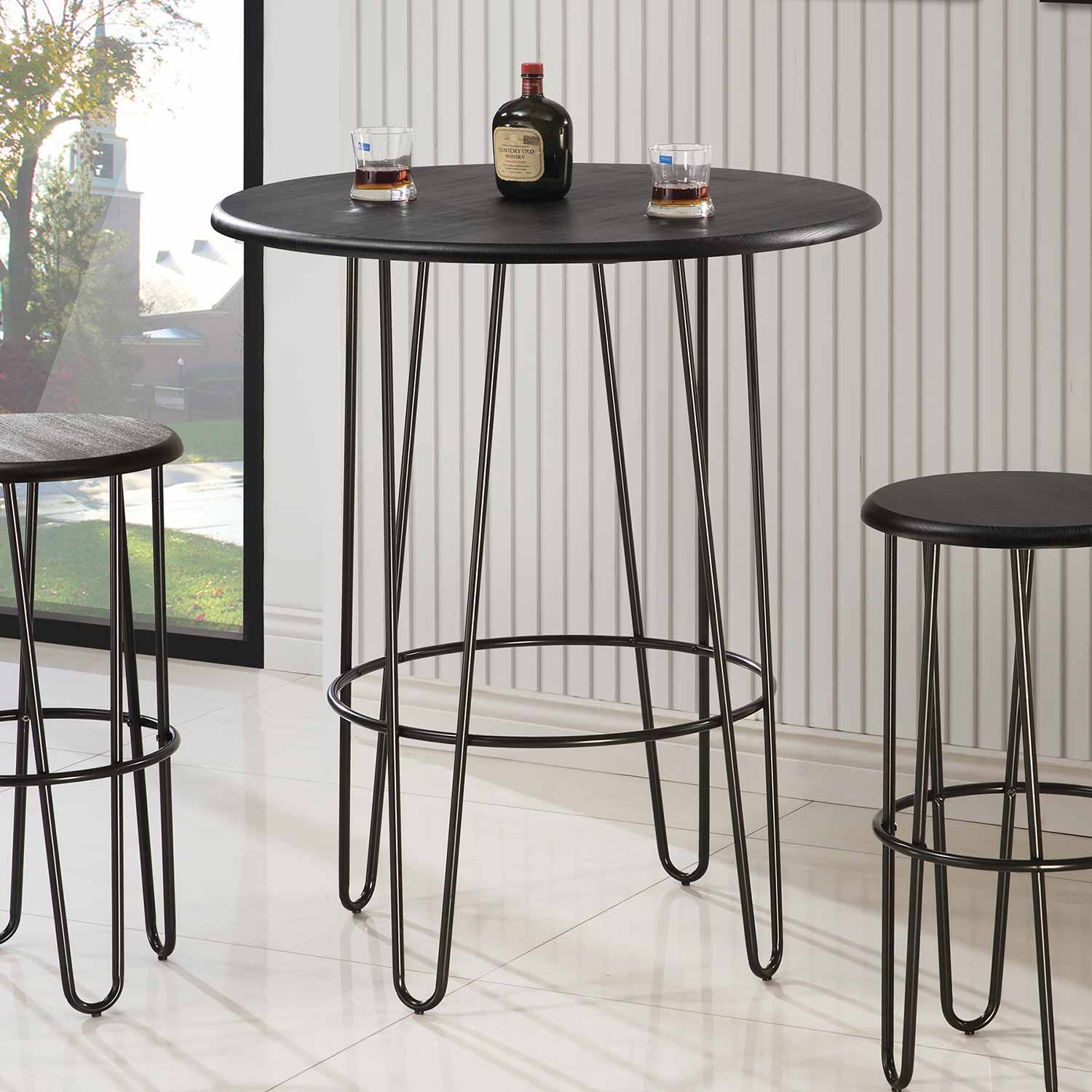 Coaster 101423 Round Bar Table - Dark Cappuccino Wood/Black Metal