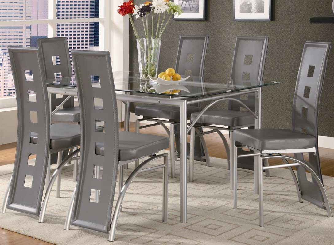 Coaster Los Feliz Rectangular Glass Dining Set - Gray