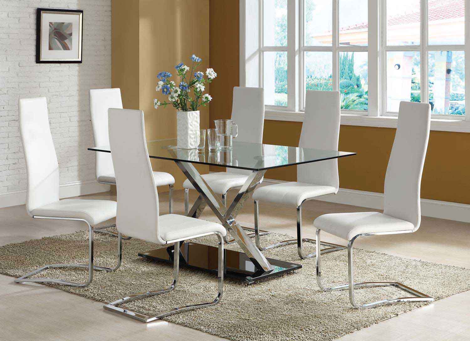 Coaster Mix & Match Metal Glass Top Dining Set - White Chair