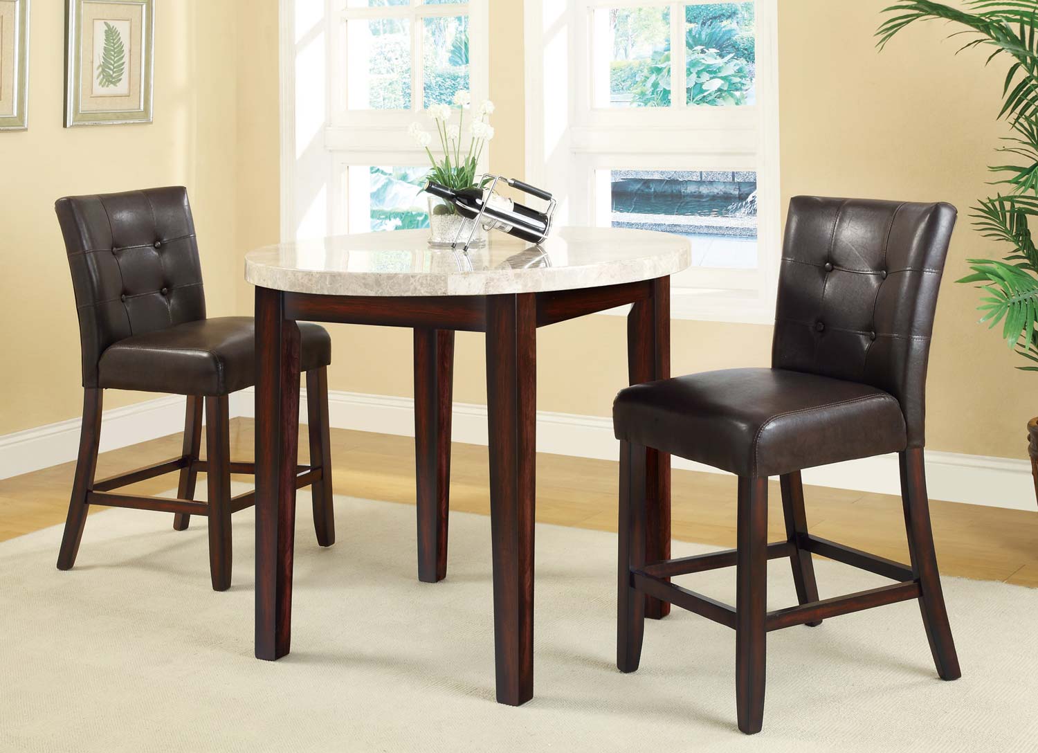 Coaster Milton Round Counter Height Dining Set - Light Top - Rich Cherry