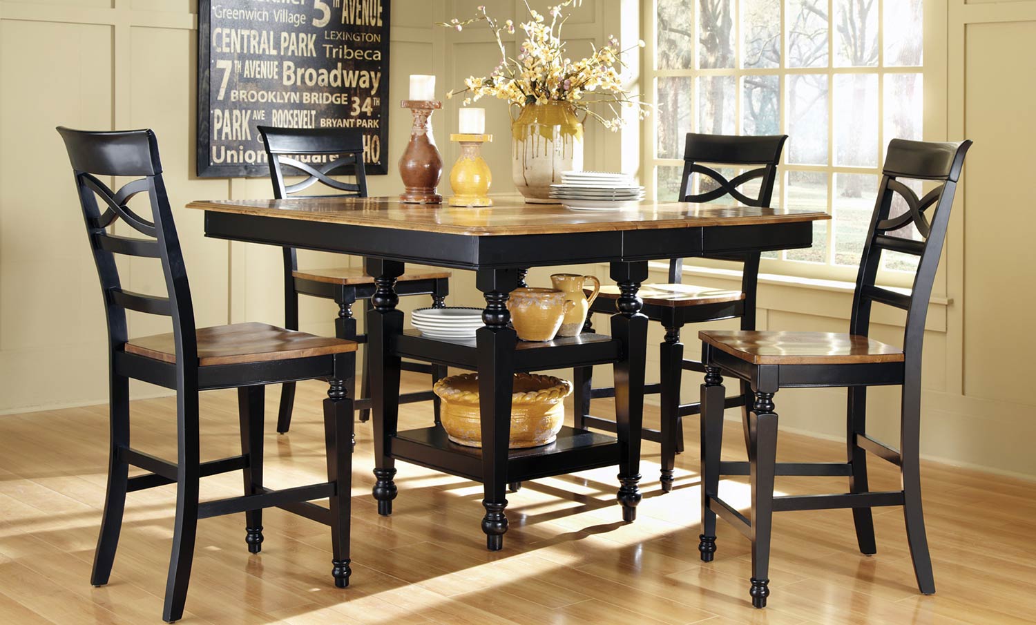 Coaster Ashley Counter Height Dining Set - Black/Oak