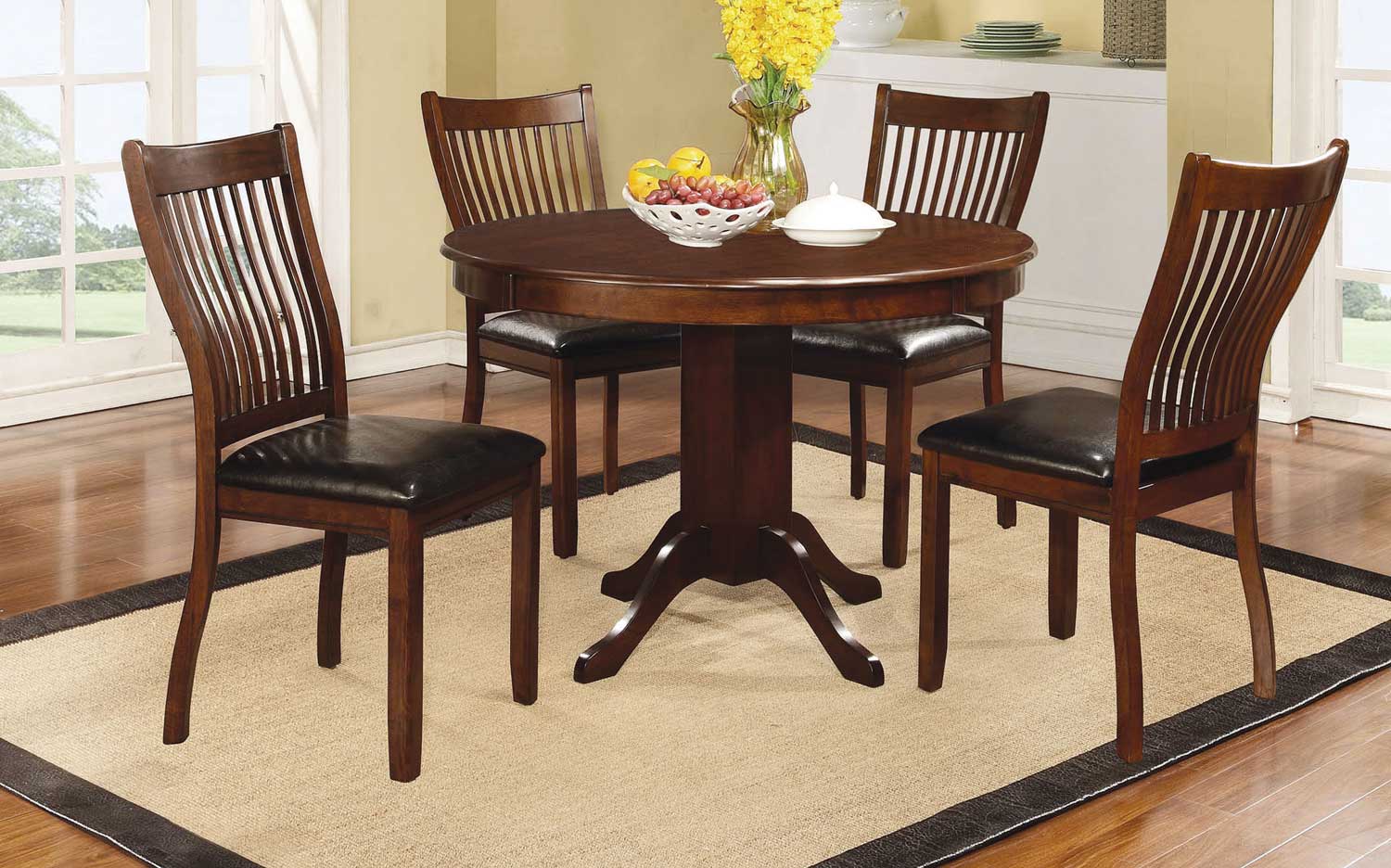 Coaster Sierra Round Dining Collection - Cherry Brown/Black Leatherette