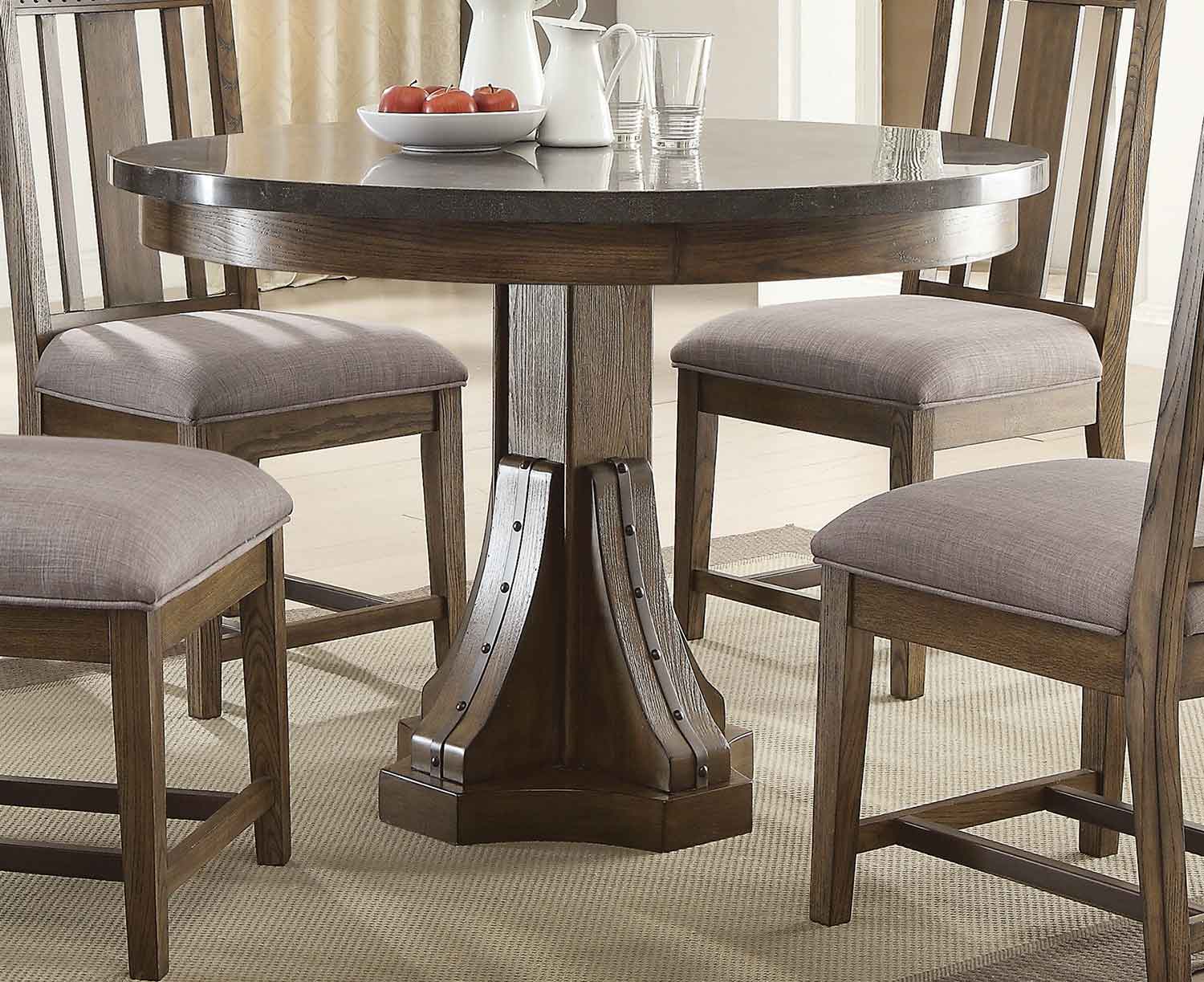Coaster Willowbrook Round Dining Table - Rustic Ash/Gunmetal