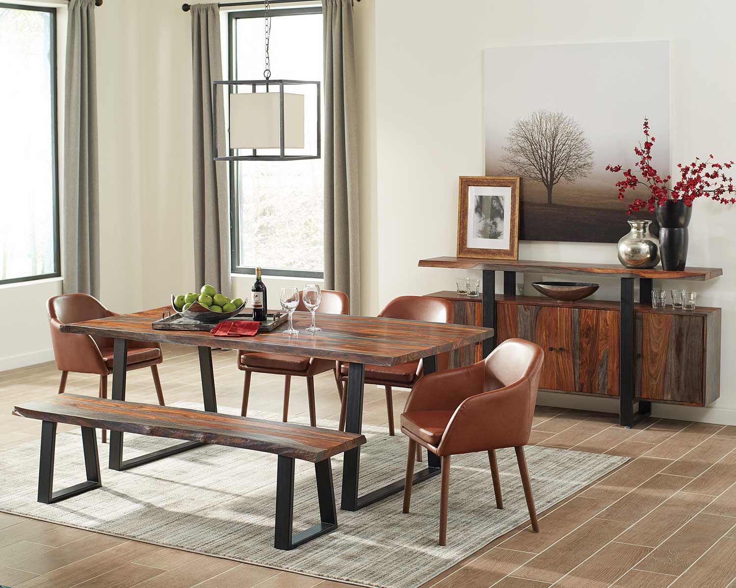 Coaster Jamestown Live Edge Dining Set - Grey/Black/Cognac