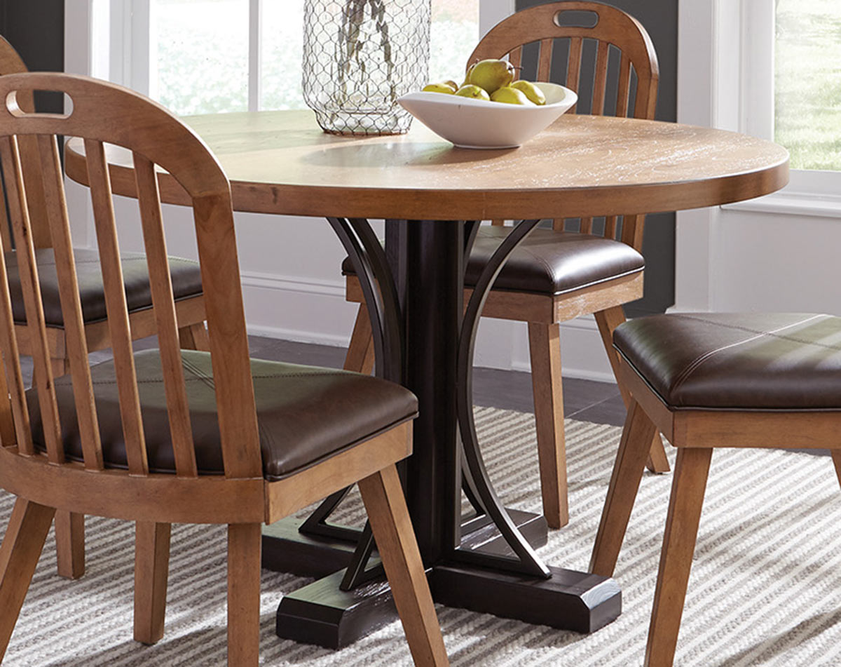 Coaster Bishop Round Dining Table - Drifted Pine/Dark Coffee