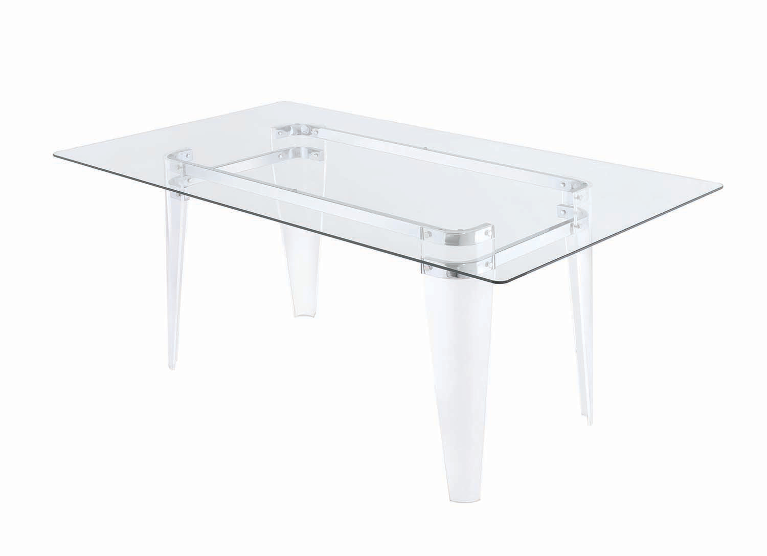 Coaster Michonne Rectangular Glass Top Dining Table - Glass Top, Chrome Metal Apron, Acrylic Legs