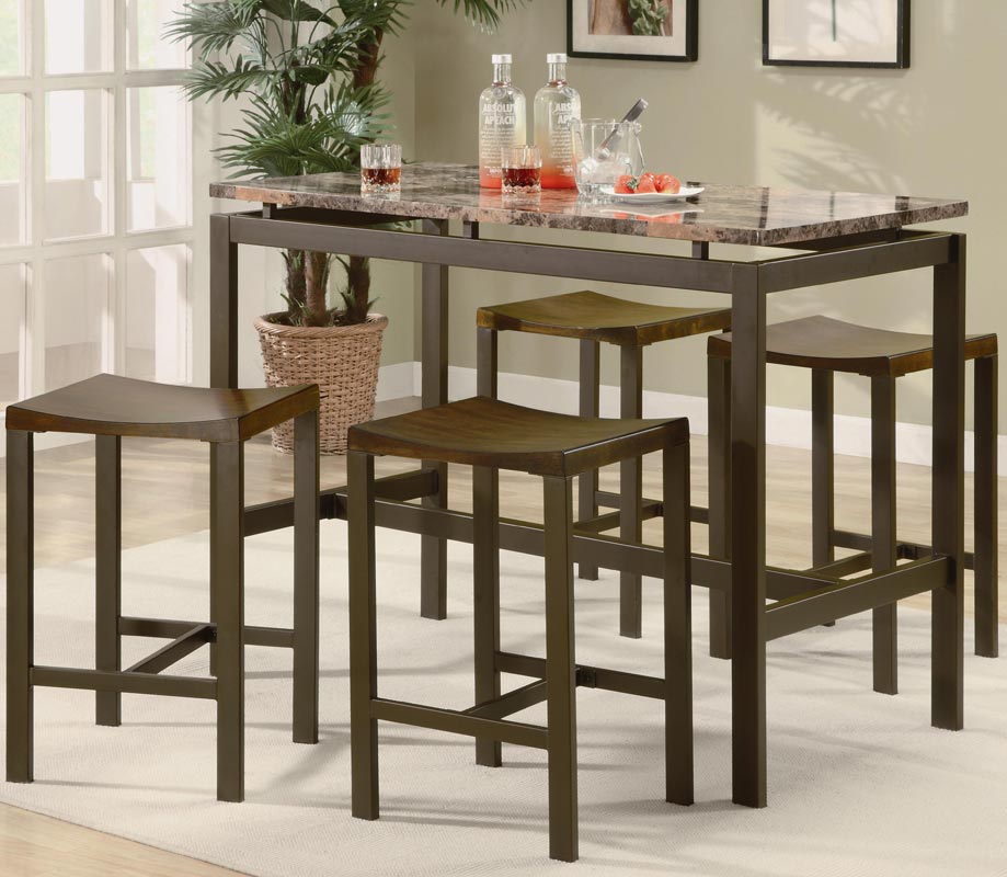 Coaster Atlas 5 Piece Counter Height Dining Set - Brown With Marble Like Top