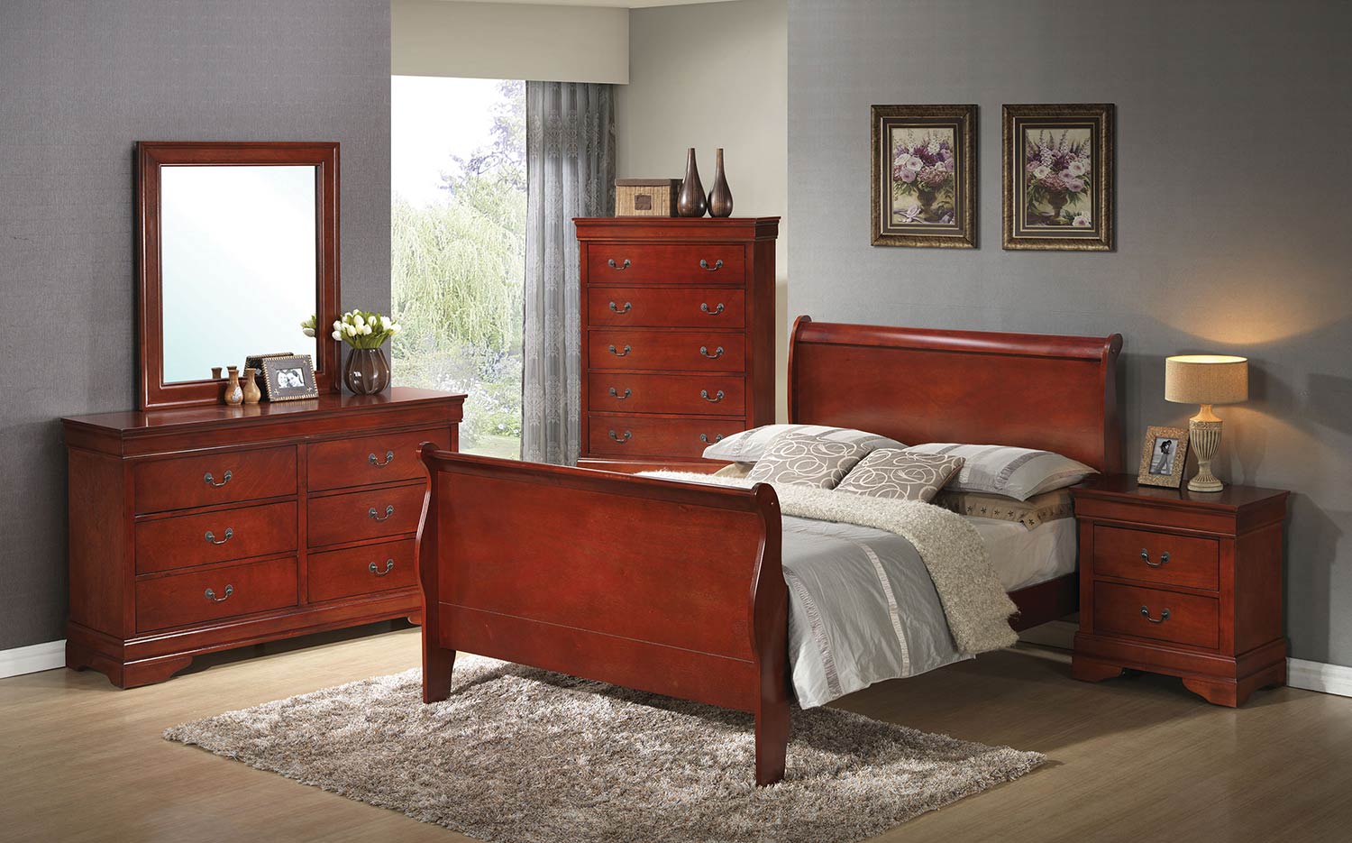 Coaster Louis Philippe Sleigh Bedroom Set - Red Brown