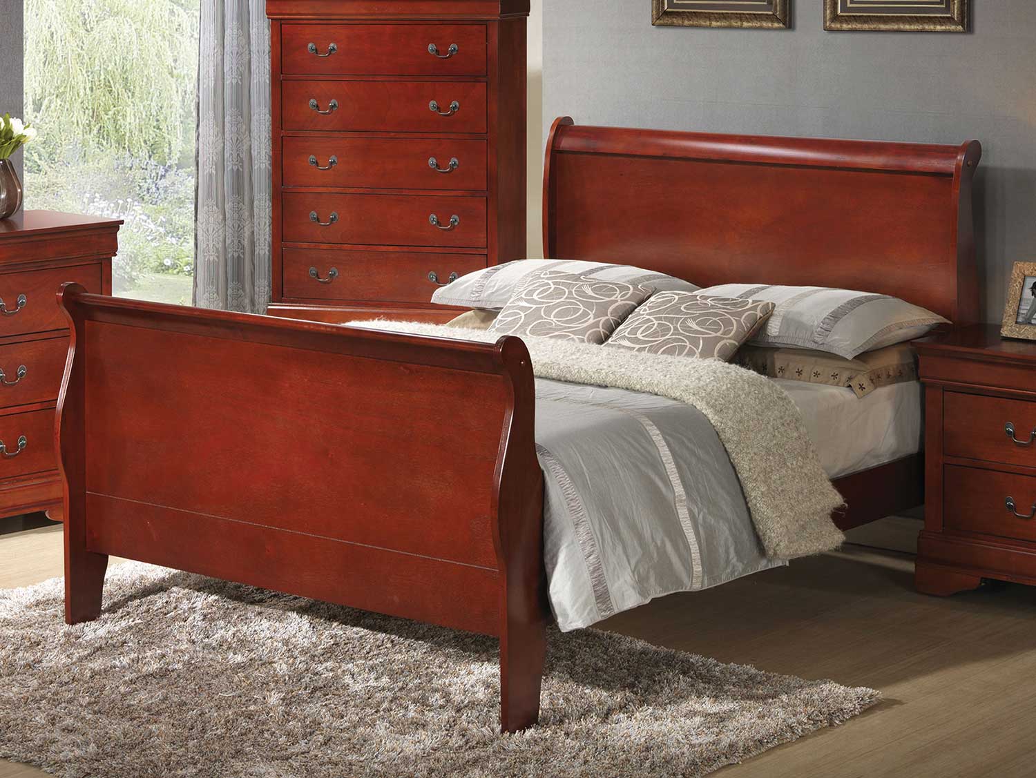 Coaster Louis Philippe Sleigh Bed - Red Brown