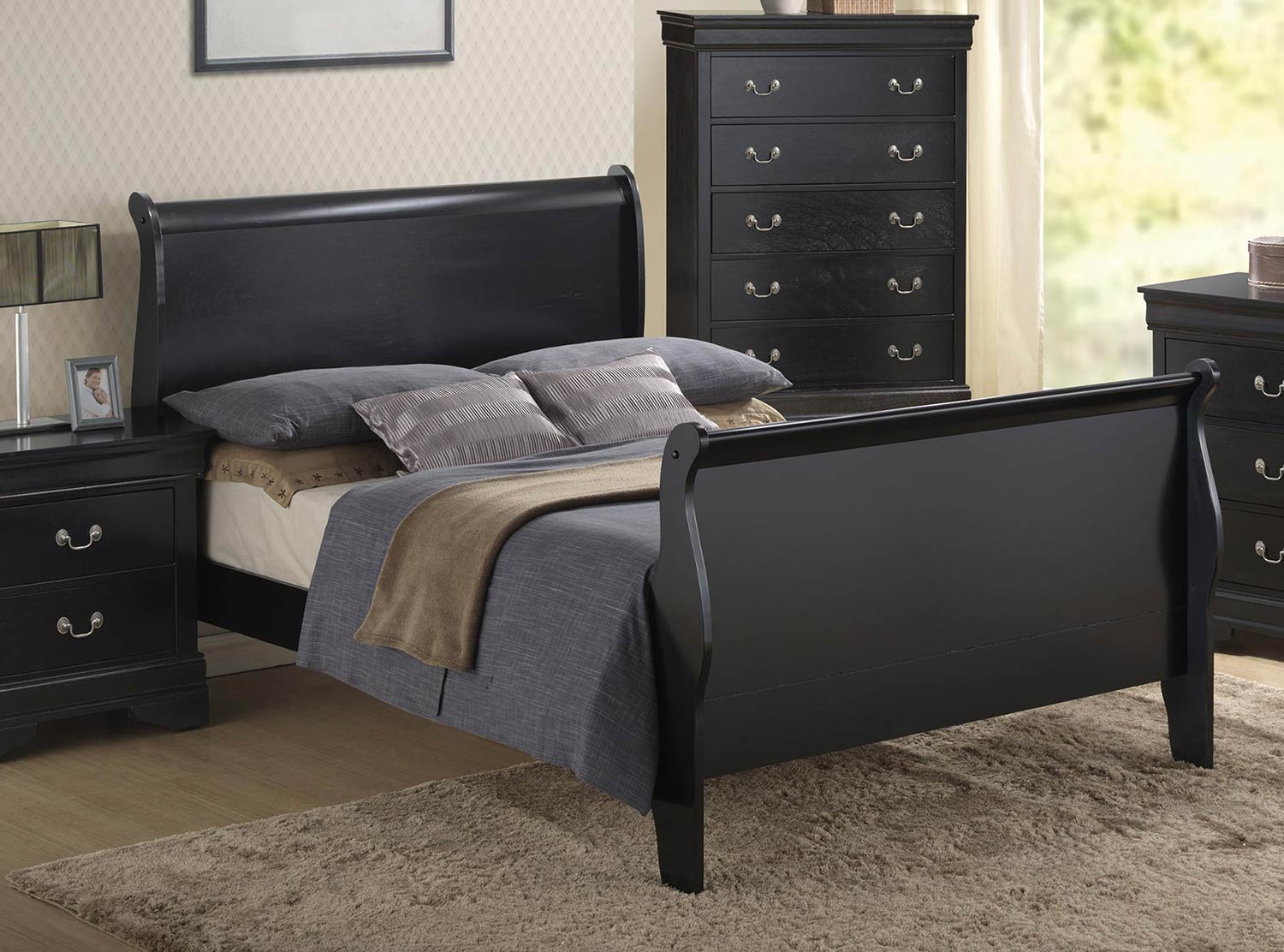 Coaster Louis Philippe Sleigh Bed - Black