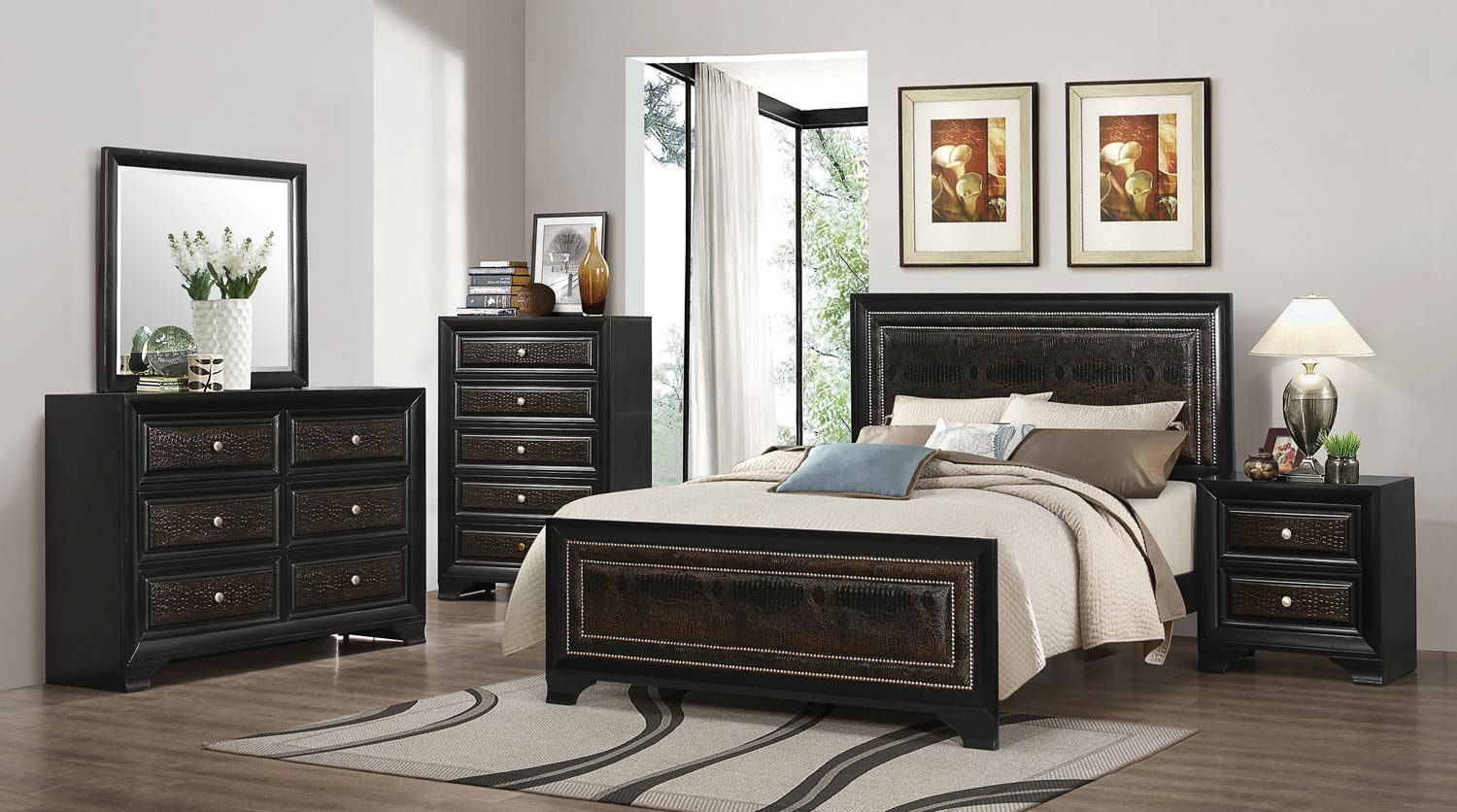 Coaster Delano Upholstered Bedroom Collection - Rubbed Black