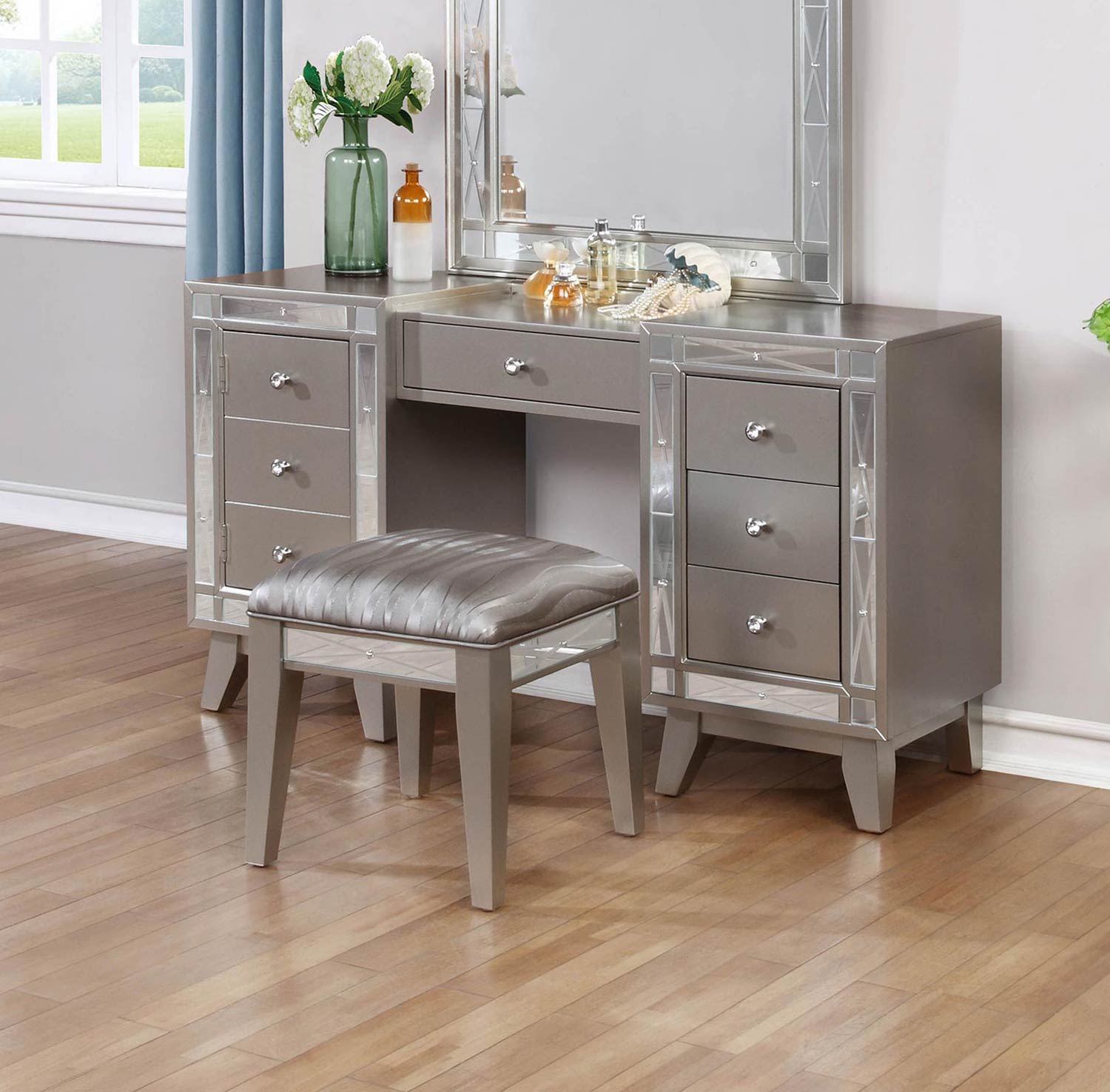 Coaster Leighton Vanity Desk and Stool - Metallic Mercury