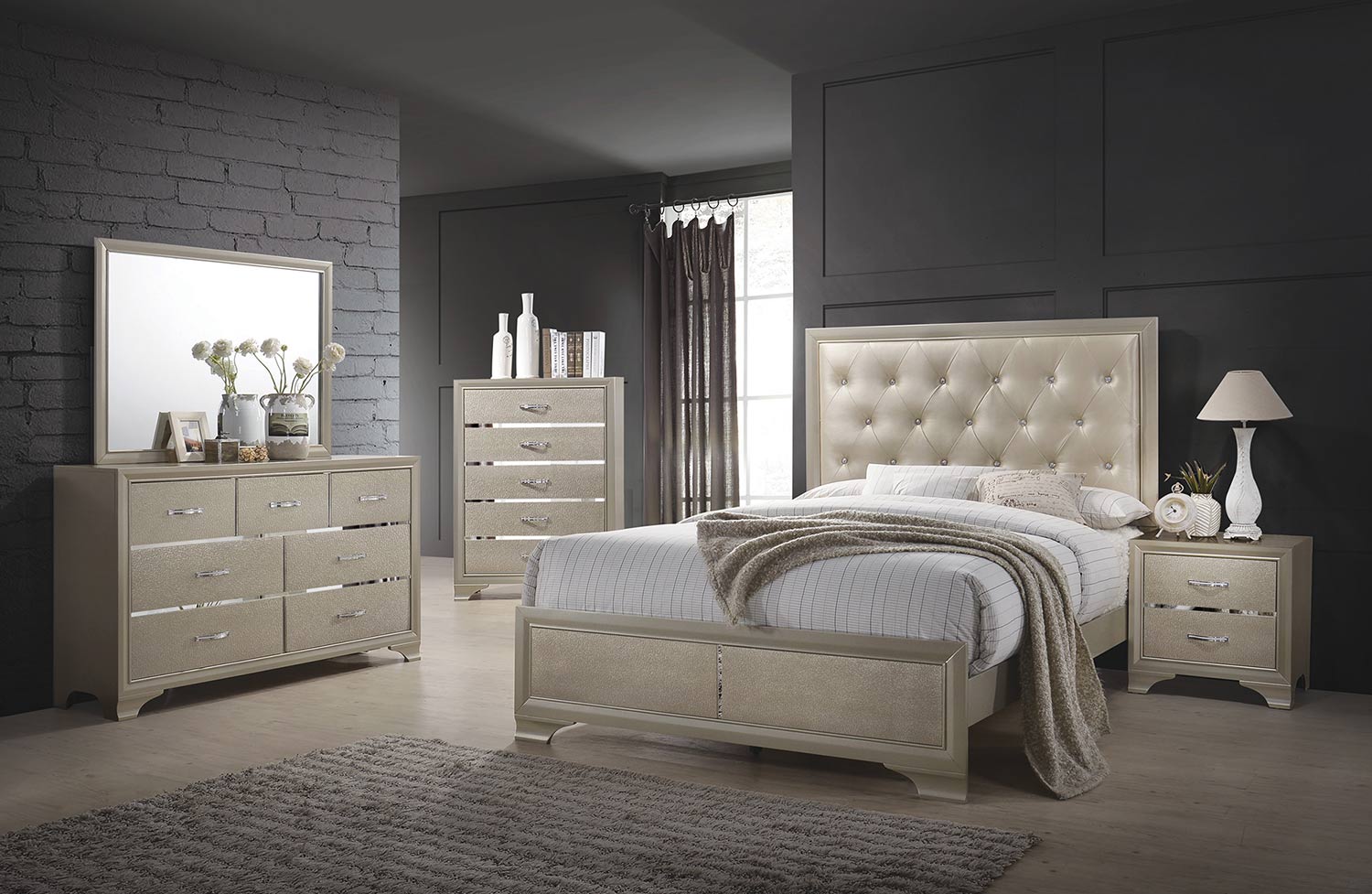 Coaster Beaumont Bedroom Set - Champagne Gold Leatherette