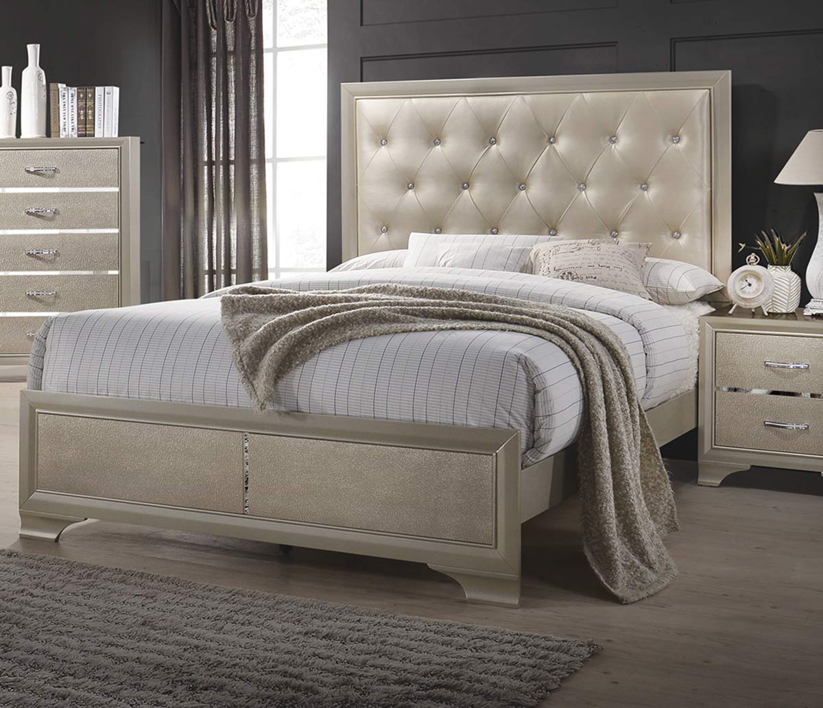 Coaster Beaumont Bed - Champagne Gold Leatherette