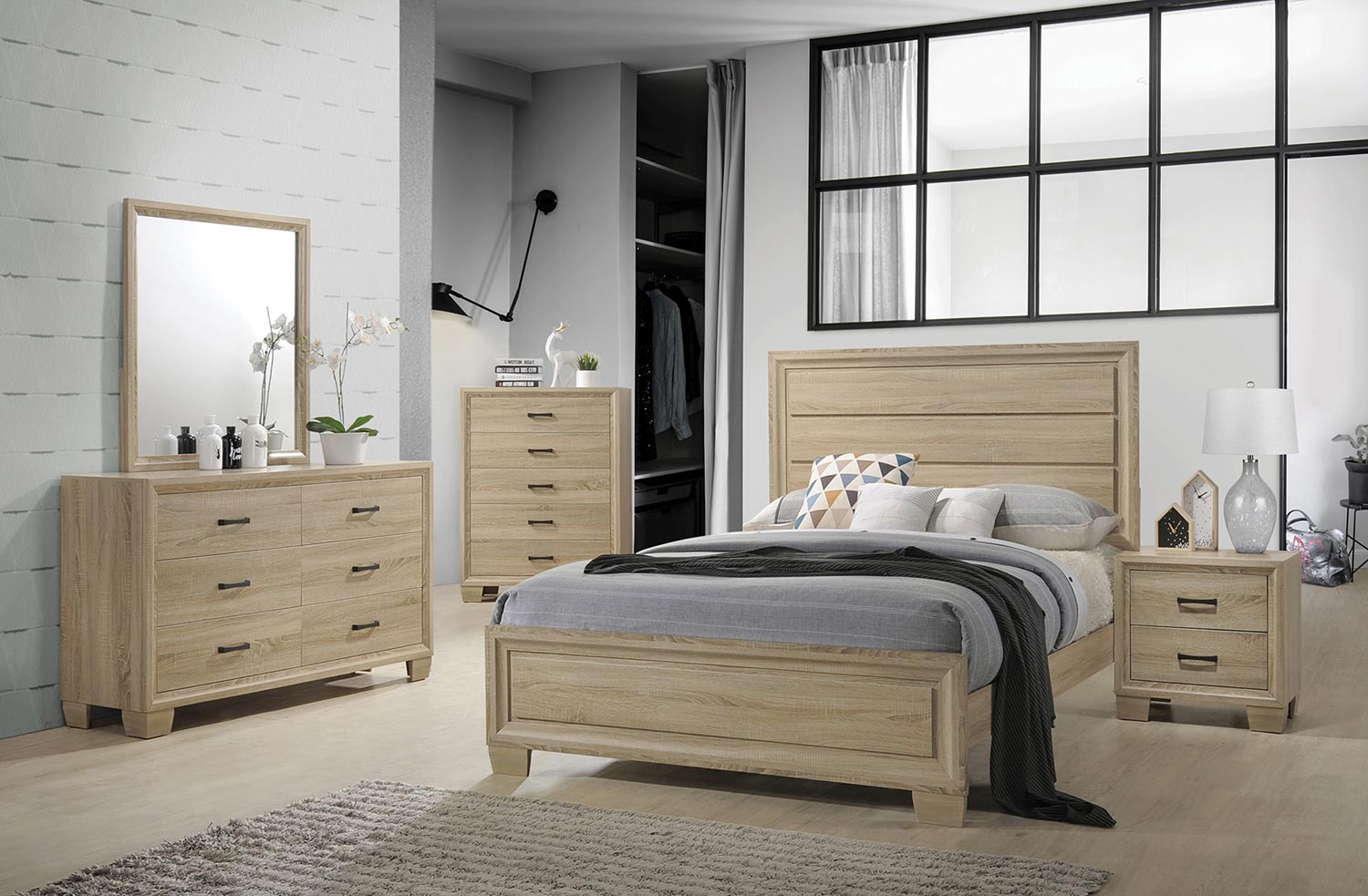 Coaster Vernon Bedroom Set - White Washed Oak