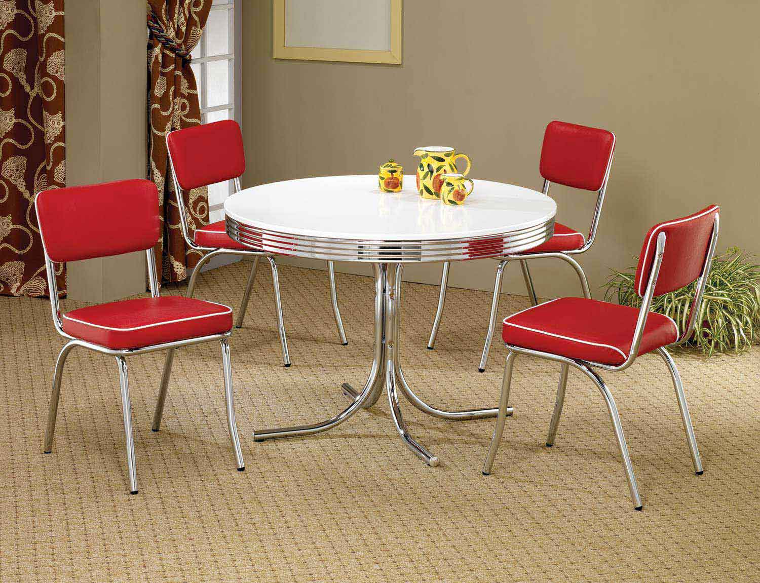 Coaster Mix & Match Round Retro Dining Set - Red Chair