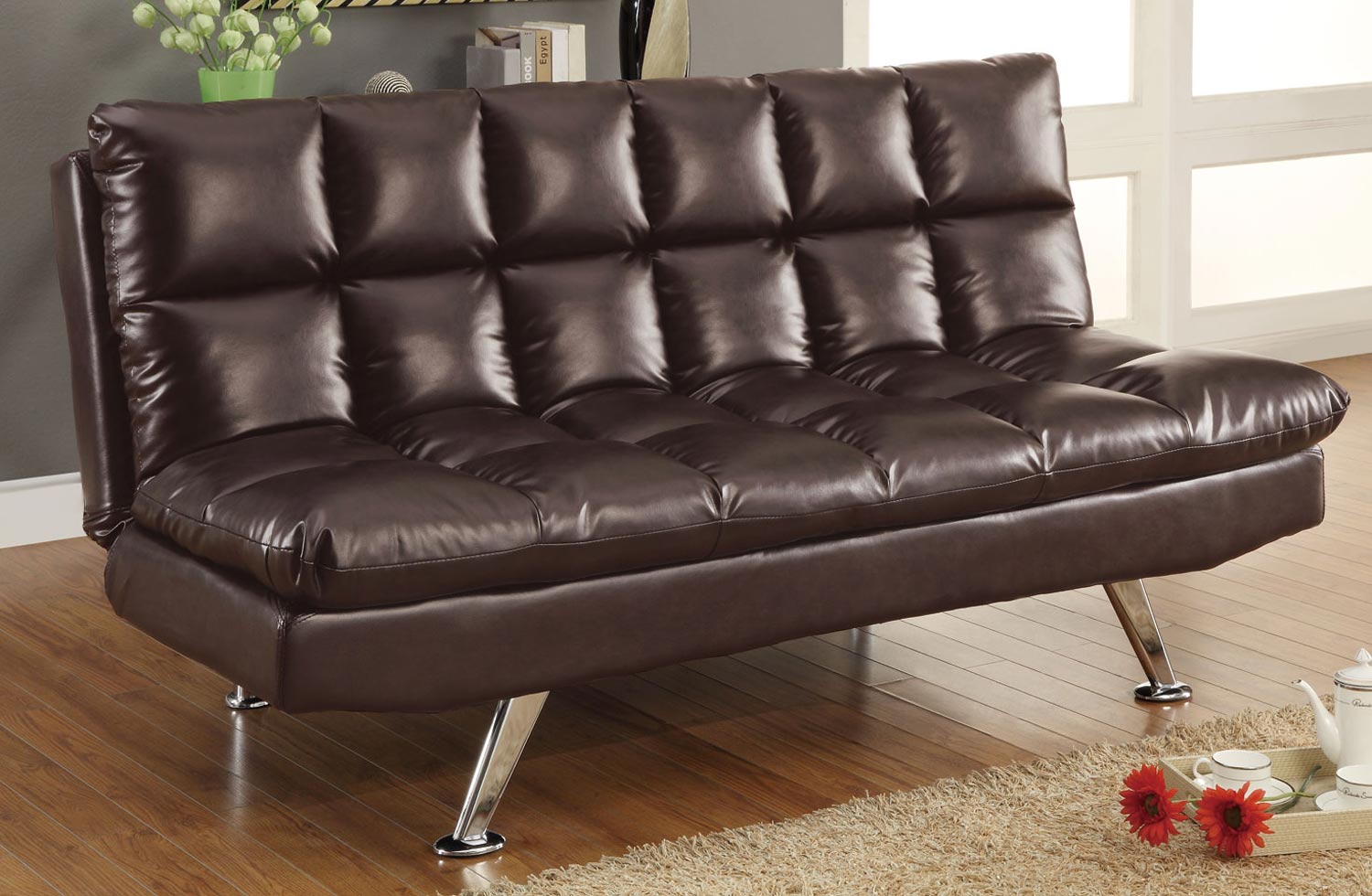 Coaster 300122 Sofa Bed - Dark Brown - Chrome