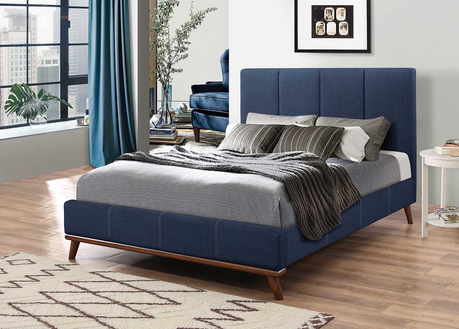 Coaster Charity Low Profile Platform Upholstered Bed - Blue Fabric