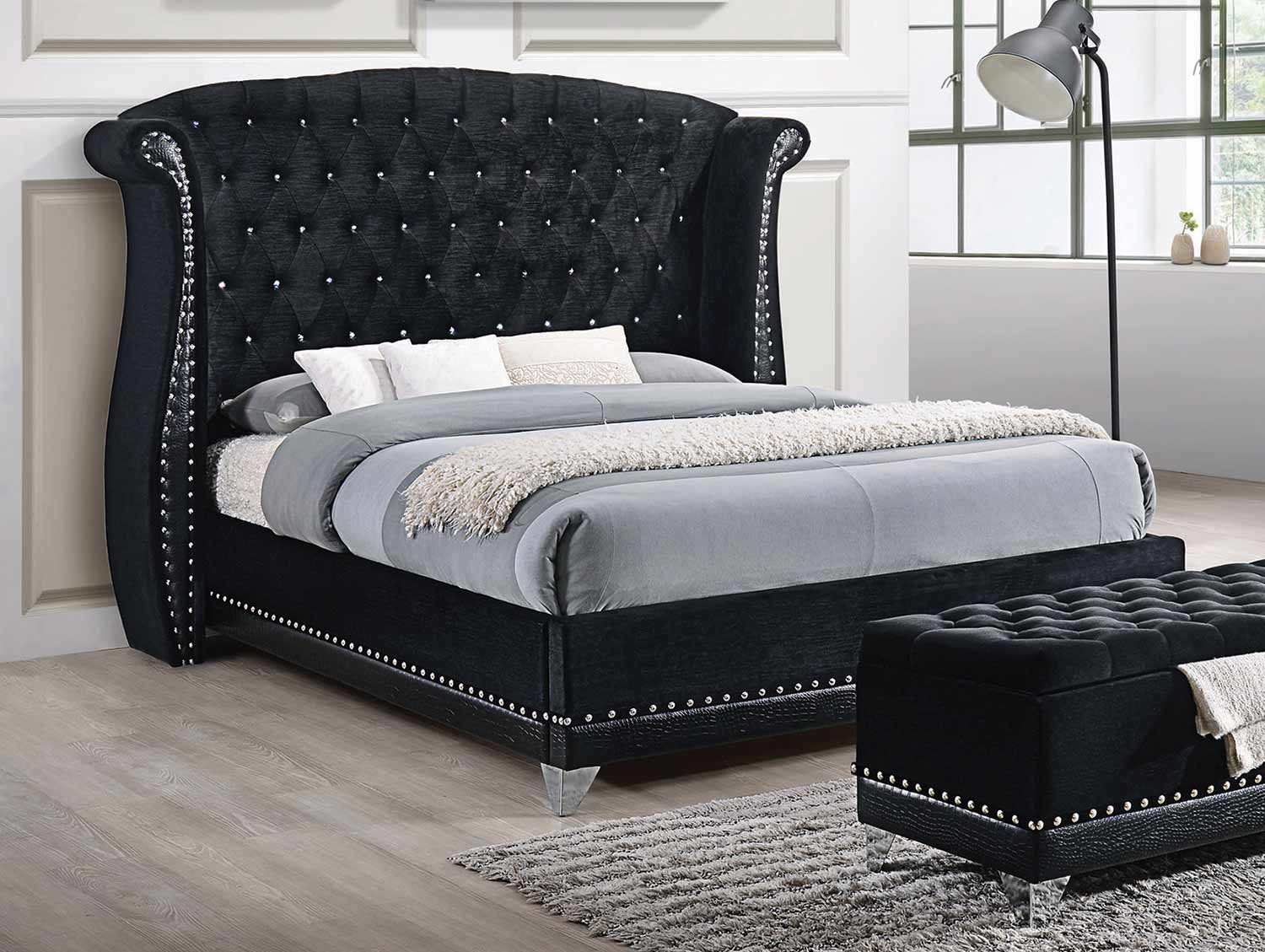 Coaster Barzini Upholstered Tufted Platform Bed - Black Velvet