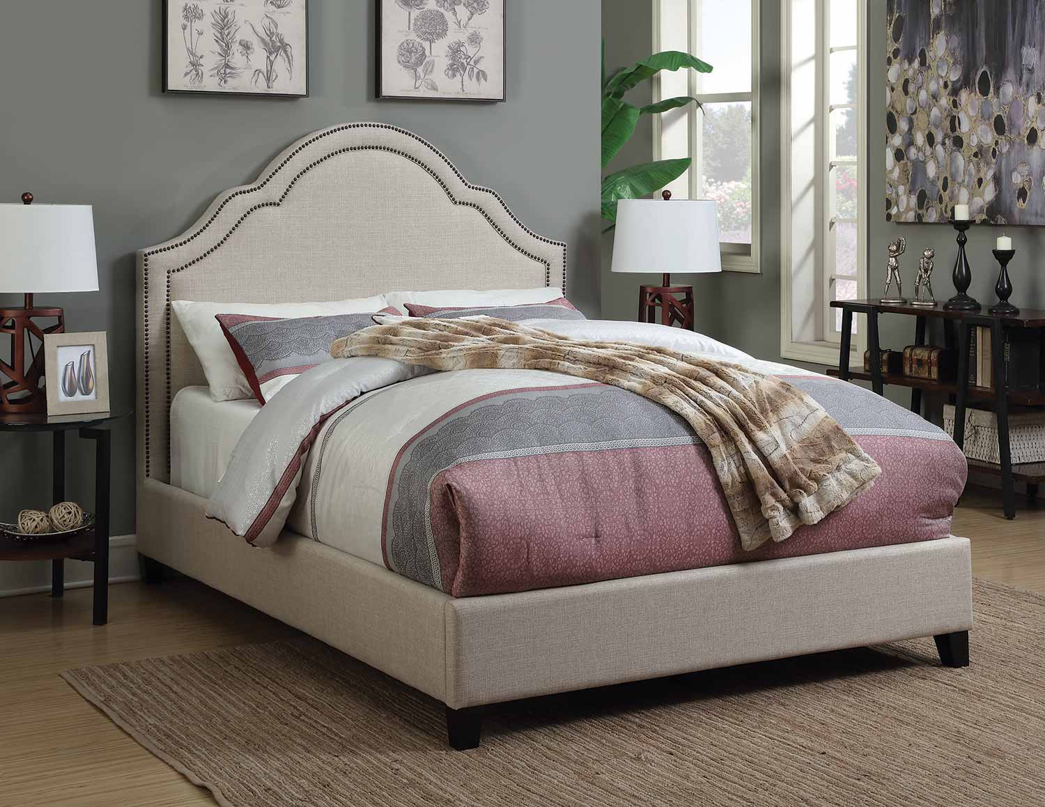 Coaster Cantillo Rivera Low Profile Upholstered Bed - Oatmeal Fabric