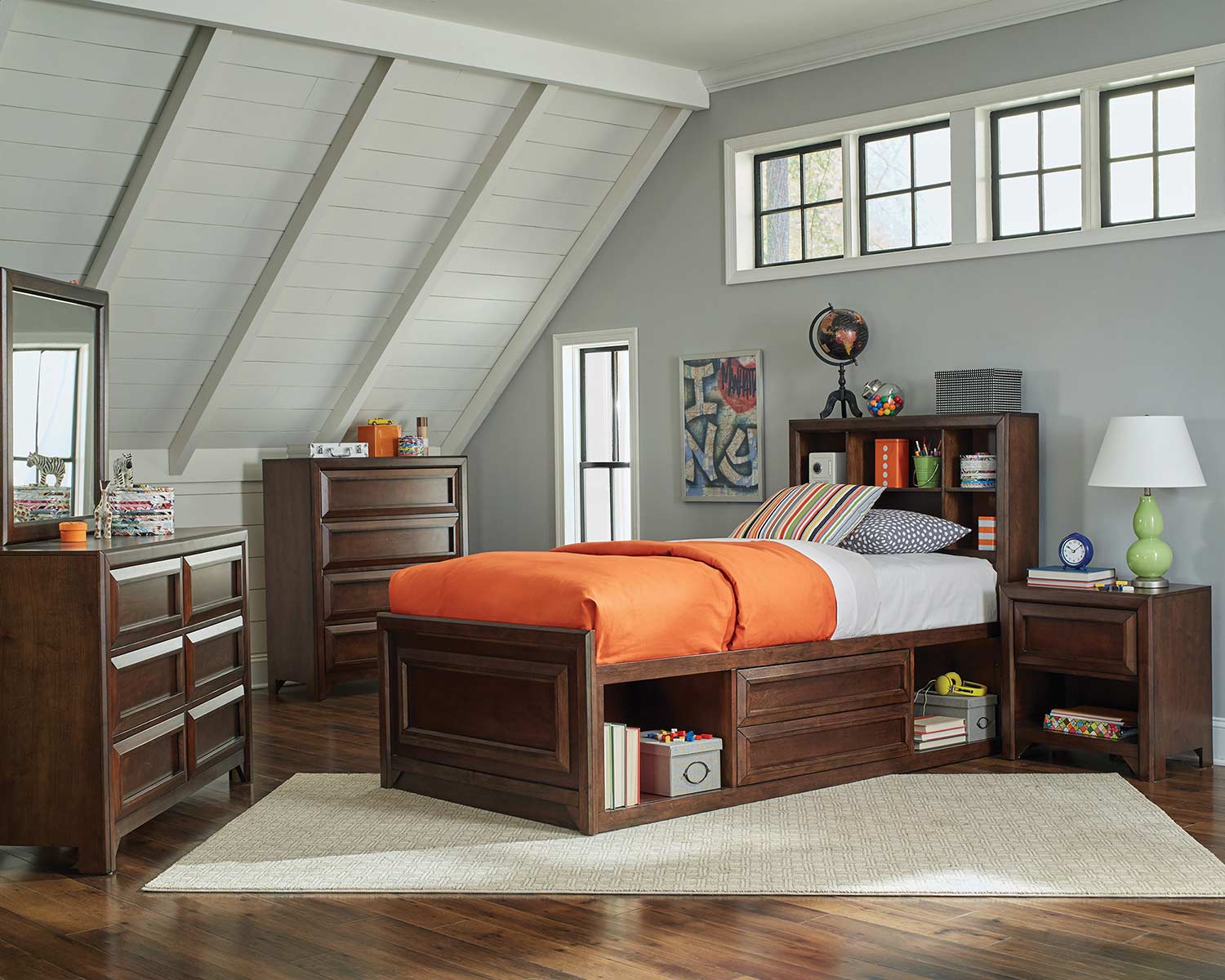 Coaster Greenough Twin Size Storage Bedroom Set Maple Oak 400820T Bed   CO 400820T Bed Set 