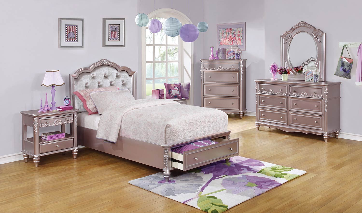 Coaster Caroline Storage Bedroom Set - Metallic Lilac
