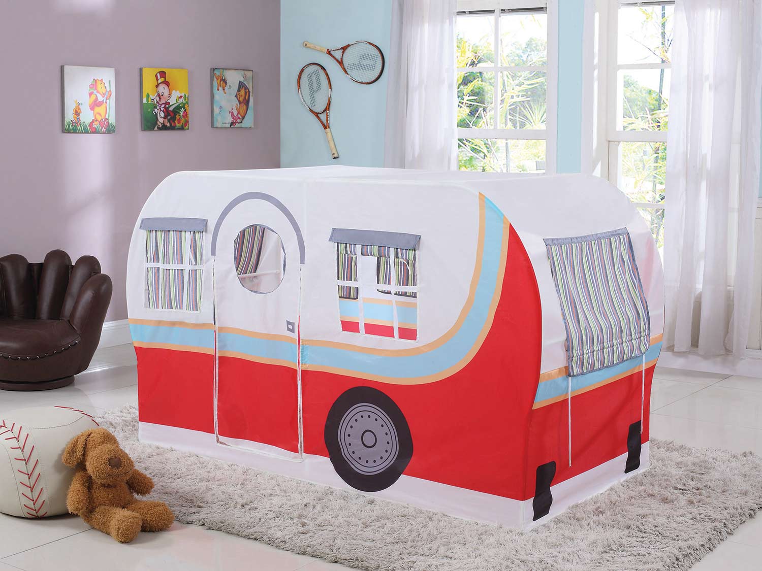 Coaster Mooney Camper Twin Camper Play Tent Bed - White/Multicolor ...