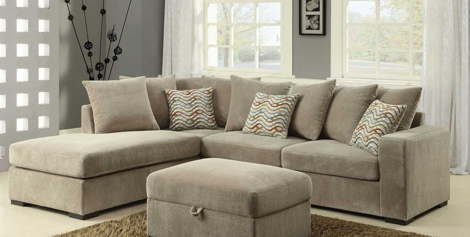 Coaster Olson Sectional Sofa - Taupe with Brown finish legs