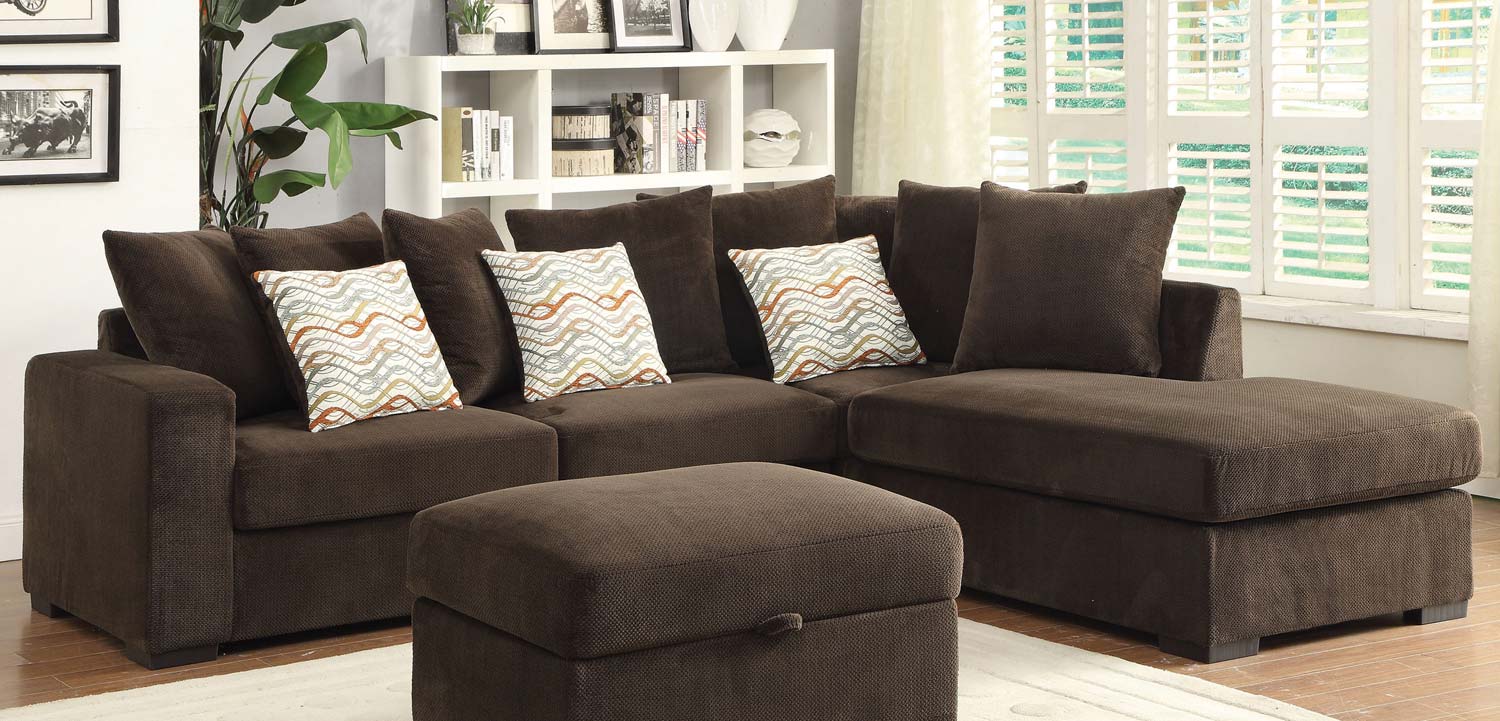 Coaster Olson Sectional Sofa - Chocolate with Brown finish legs