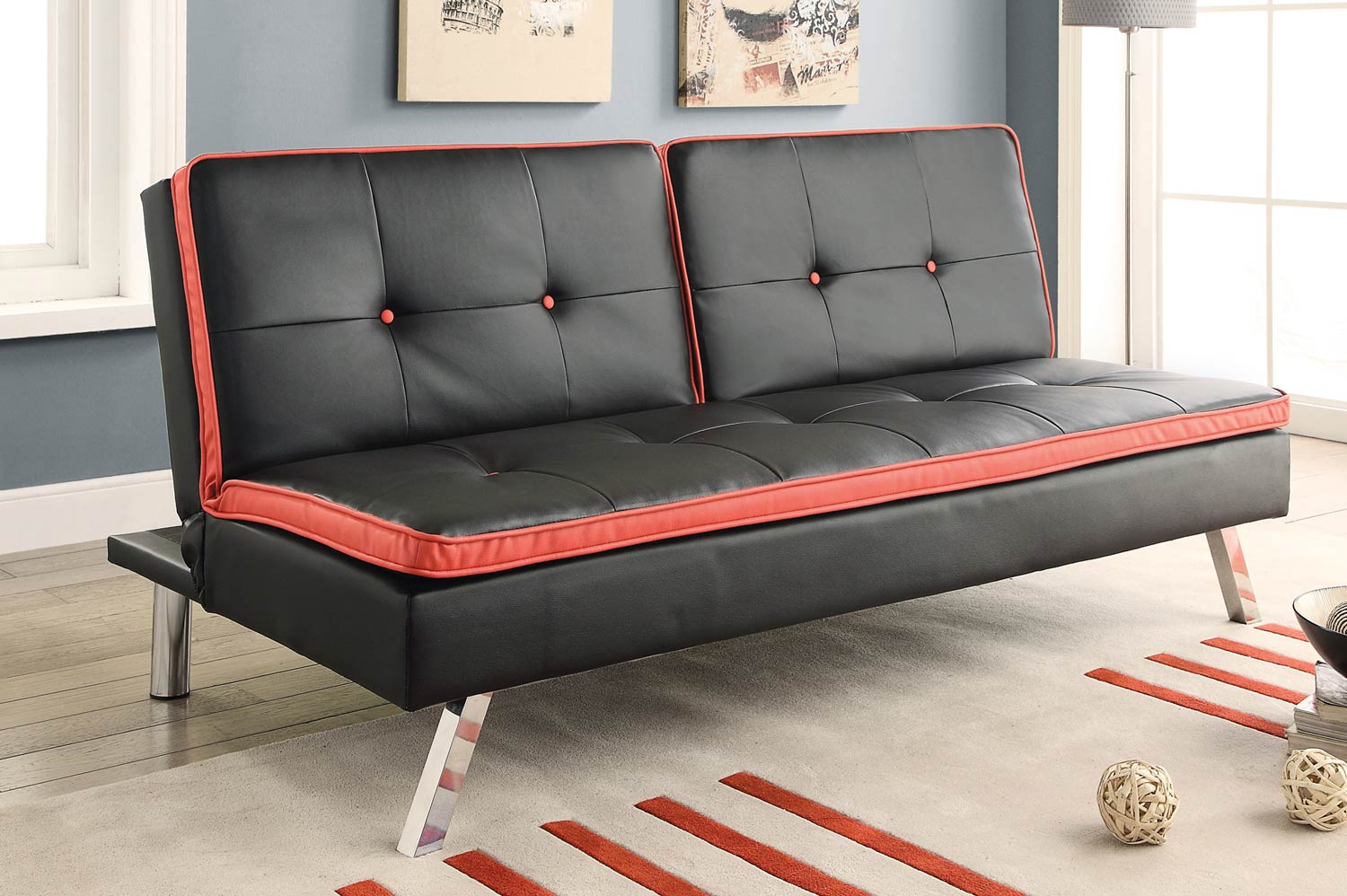 Coaster 500766 Sofa Bed - Black/Red Edge
