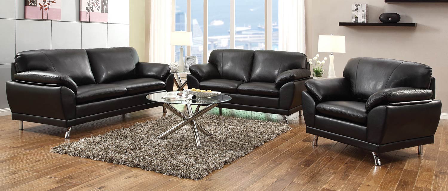 Coaster Robyn Sofa Set - Black - Chrome