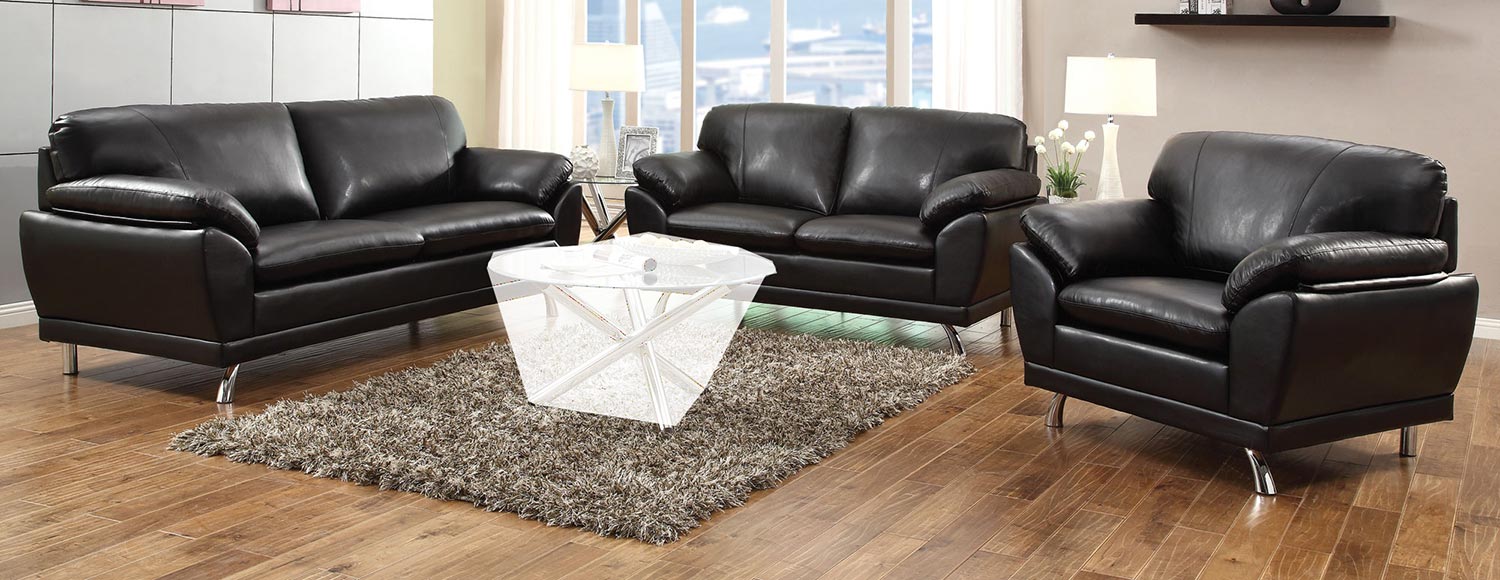 Coaster Robyn Sofa Set - Black - Chrome