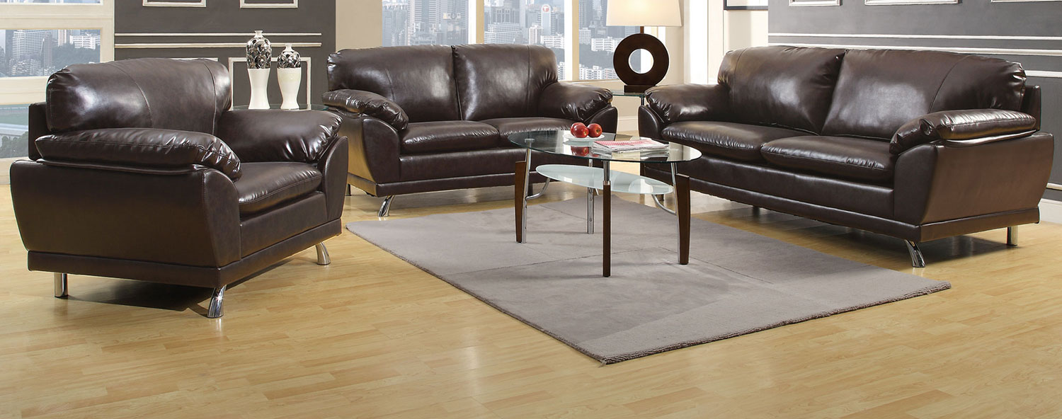 Coaster Robyn Sofa Set - Dark Brown - Chrome