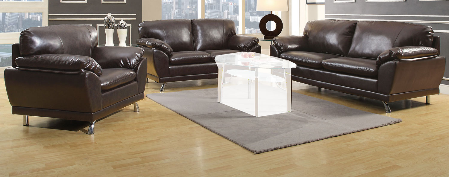 Coaster Robyn Sofa Set - Dark Brown - Chrome