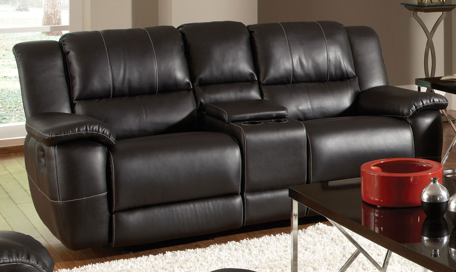 Coaster Lee Double Reclining Gliding Love Seat With Console - Black