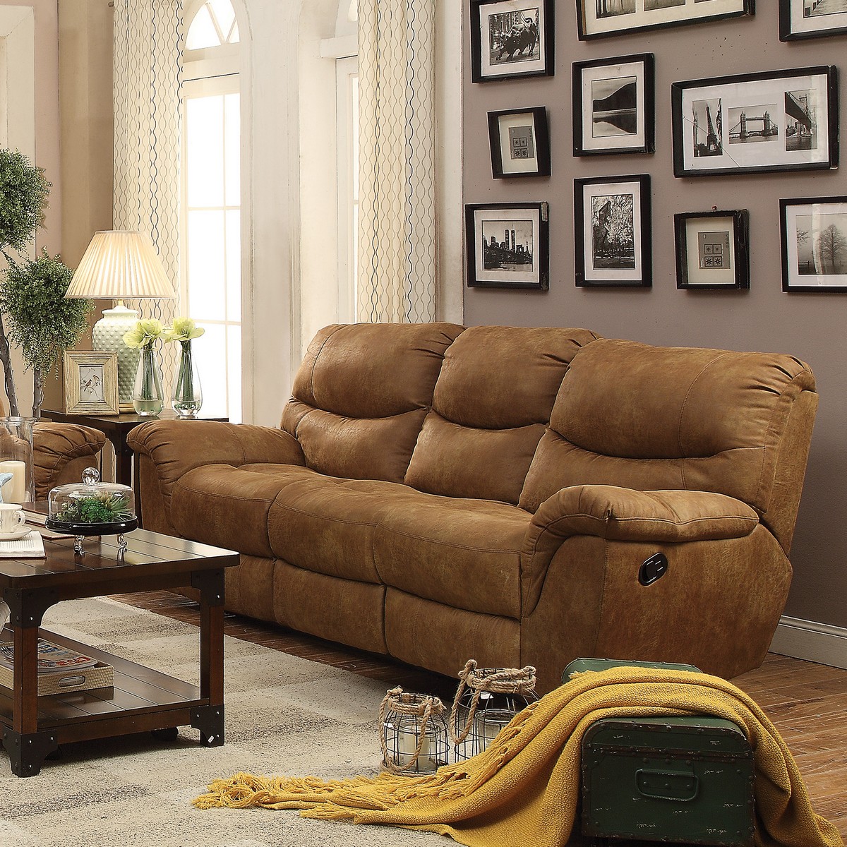 light brown reclining sofa