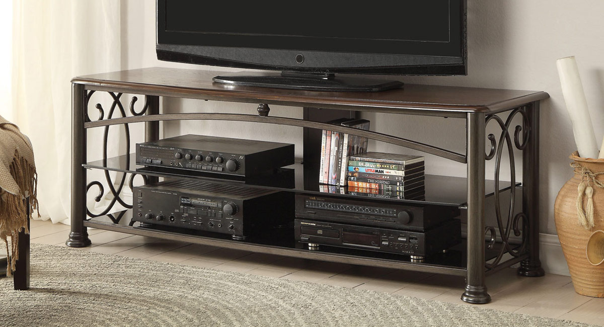 Coaster 700160 TV Stand - Red Brown/Brown Metal