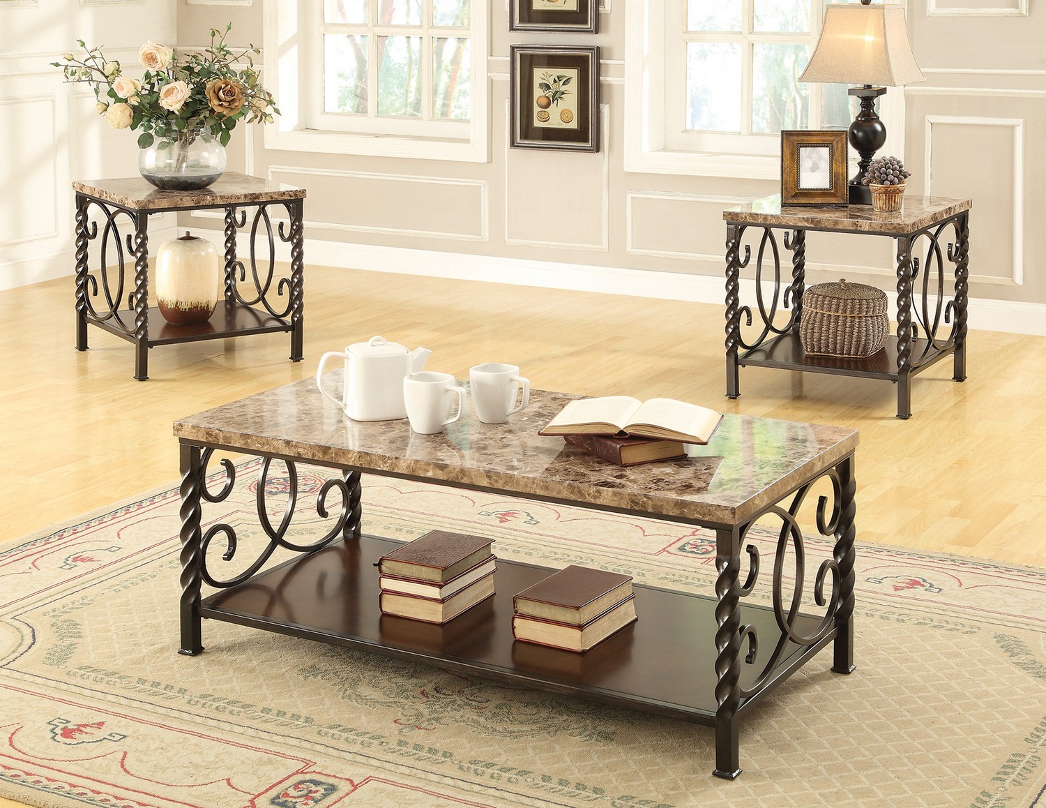 Coaster 701695 3-Pc Coffee/Cocktail Table Set - Dark Brown